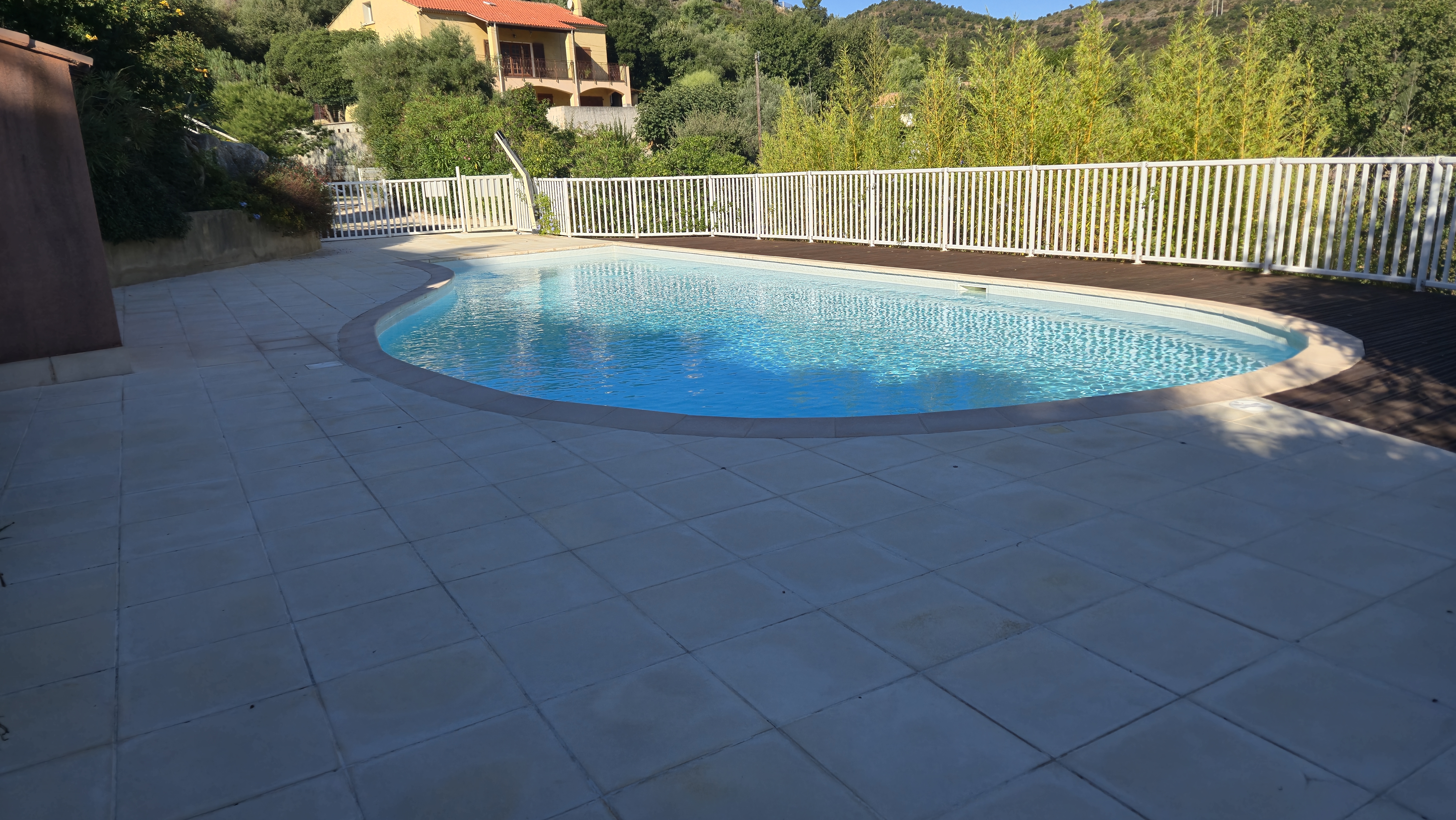 Famille heureuse au bord de leur piscine entretenue
